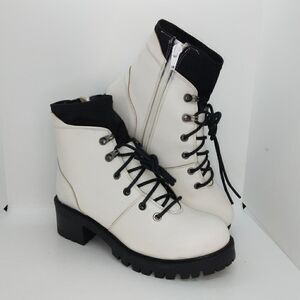 Enjoiya Womens NEW White & Black Combat Boots w/Zipper - sz. 7